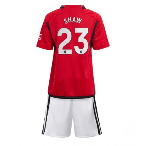 Dres Manchester United Luke Shaw #23 Domaci za djecu 2023-24 Kratak Rukav (+ kratke hlače)